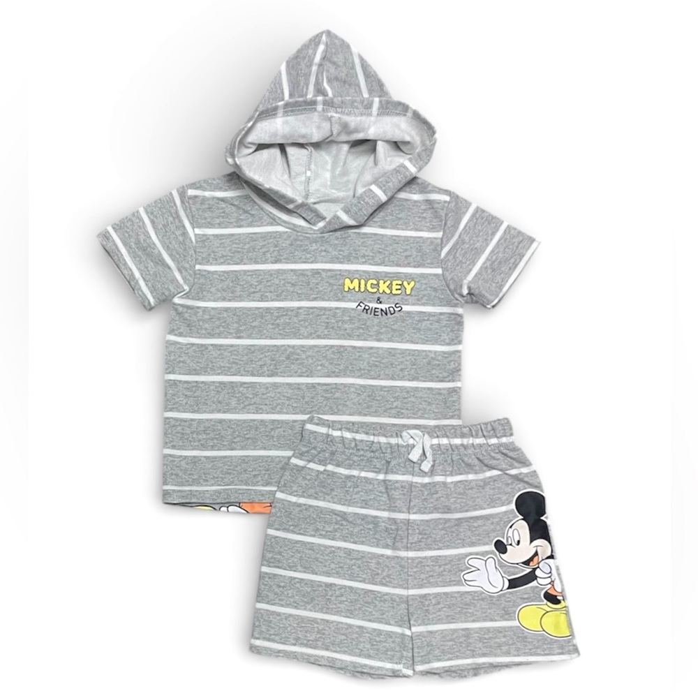 DISNEY Mickey & Friends Hooded Striped 2-Piece Short Set Toddler Boy’s size 3T